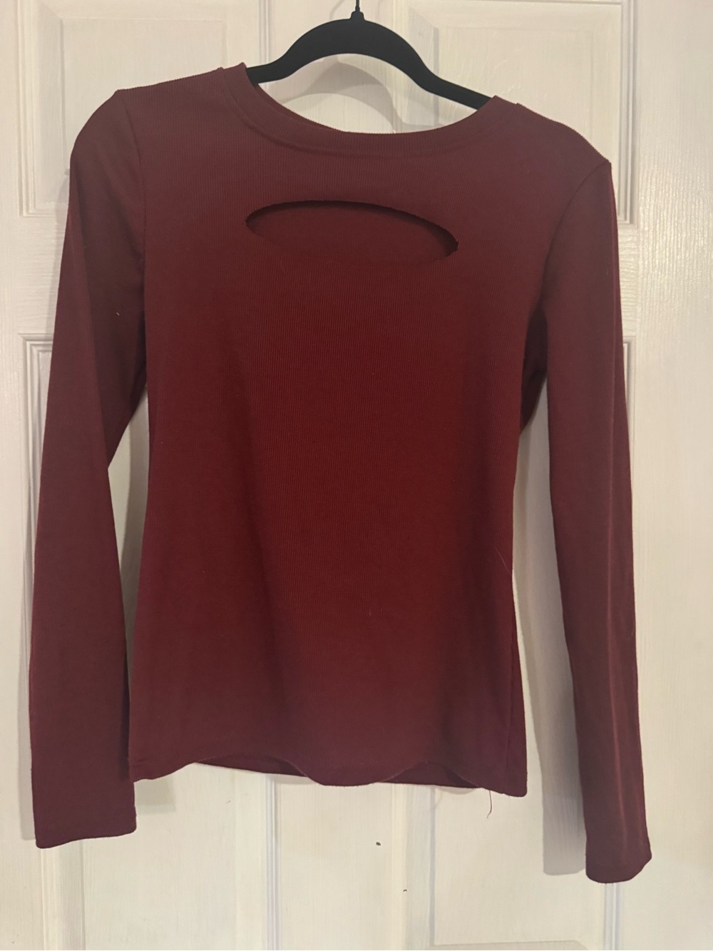 YOINS Burgundy Long Sleeve Ribbed Cutout Top